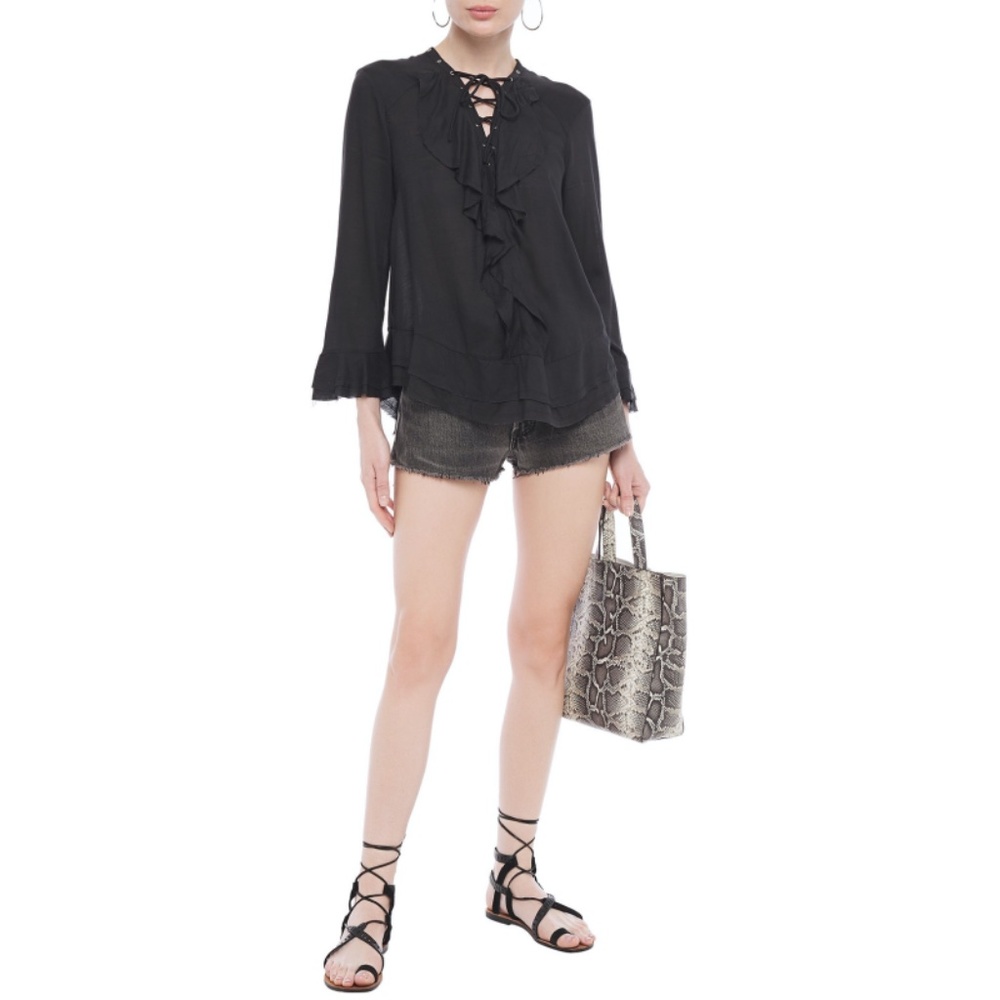 IRO Ruffle Blouse Black Lace-Up Size Small